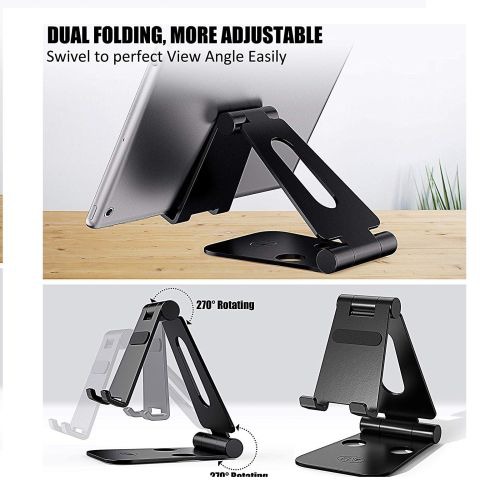 ELV Aluminum Adjustable Mobile Phone Foldable Holder Stand Dock Mount for All Smartphones, Tabs, Kindle, iPad (Black)