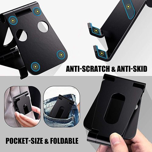 ELV Aluminum Adjustable Mobile Phone Foldable Holder Stand Dock Mount for All Smartphones, Tabs, Kindle, iPad (Black)